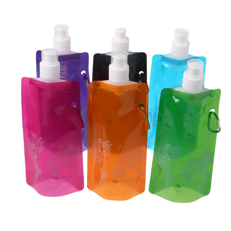 

Portable 480ml Folding Sports Water Bag Hiking Camping Sport Silicone Foldable Soft Drink Bag Outdoor Hiking Travel Water Bottle