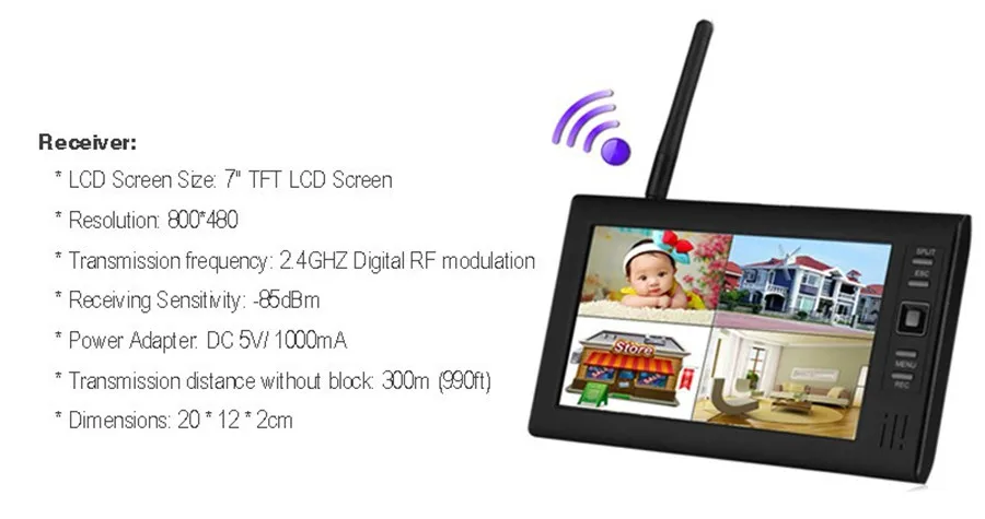 " 2,4G lcd Беспроводные камеры безопасности, уличная система, детский монитор, камера, Wi-Fi, комплект видеонаблюдения, sd карта, обнаружение движения