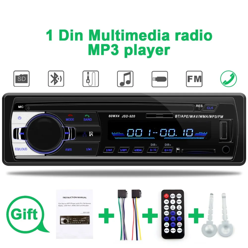 JSD 520 автомагнитола 1din 1 Din Bluetooth jsd oto teypleri|Автомобильные радиоприемники| |