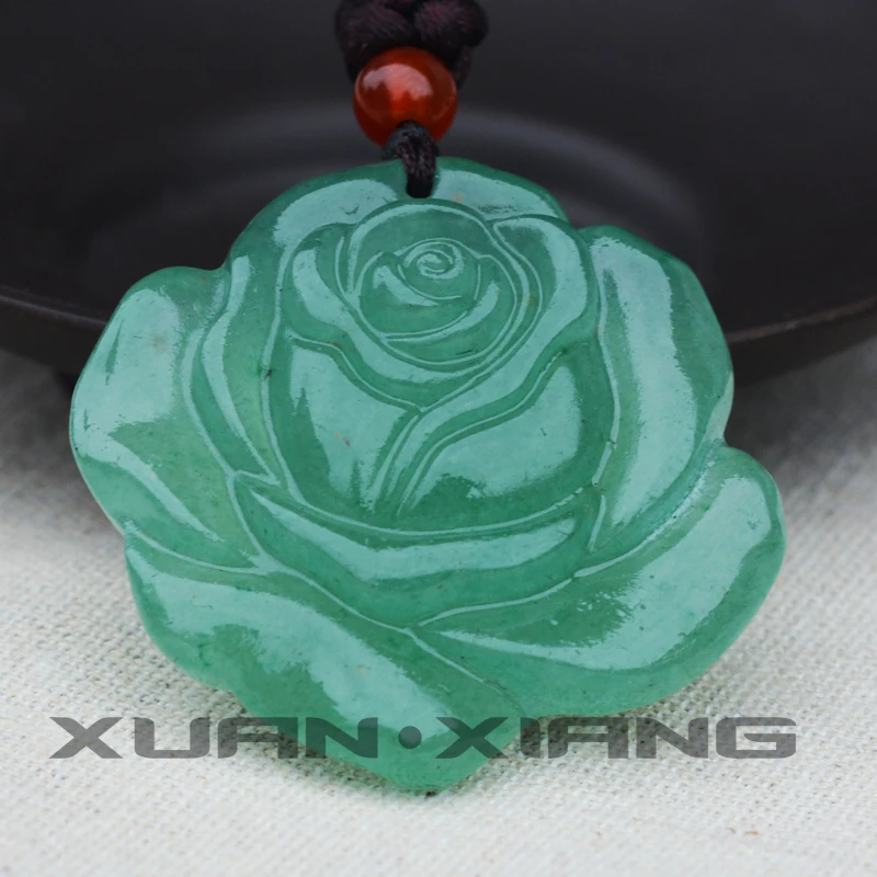

2018 Fashion Women Necklace Pendant Natural Green DONGLING Jades Rose Flower Pendant Gift for Girl's Jades Stone Jewelry