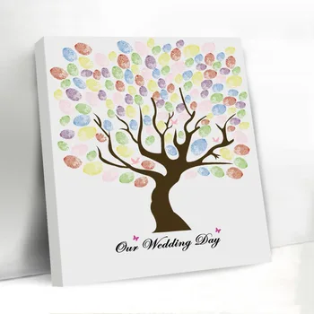 

Unique Fingerprint Wedding Tree Birds Design Custom Wedding Decoration Guest Book Personalized Canvas Guestbook for Bride Groom