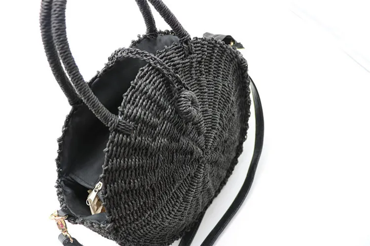 Round Rattan Straw Beach Shoulder Bag