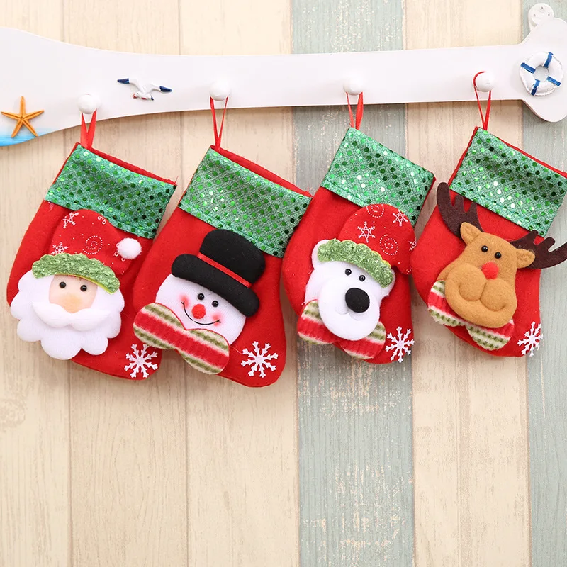 4pcs/lot Christmas Stocking Santa Claus Socks Gift Holders Xmas