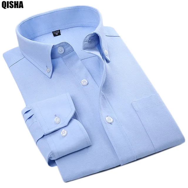 Qisha njfxx качество в сине-белую полоску Royal Oxford Рубашки для мальчиков Для мужчин Повседневное с длинным рукавом Slim Fit Бизнес социального платье