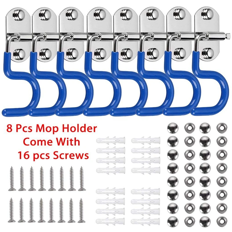 

Mop Broom Holder Organizer, 8 Pcs S-Type Wall Mounted Cleaning Tools Organizer, Space Saver Brooms Mops Rakes Holder, Stainles