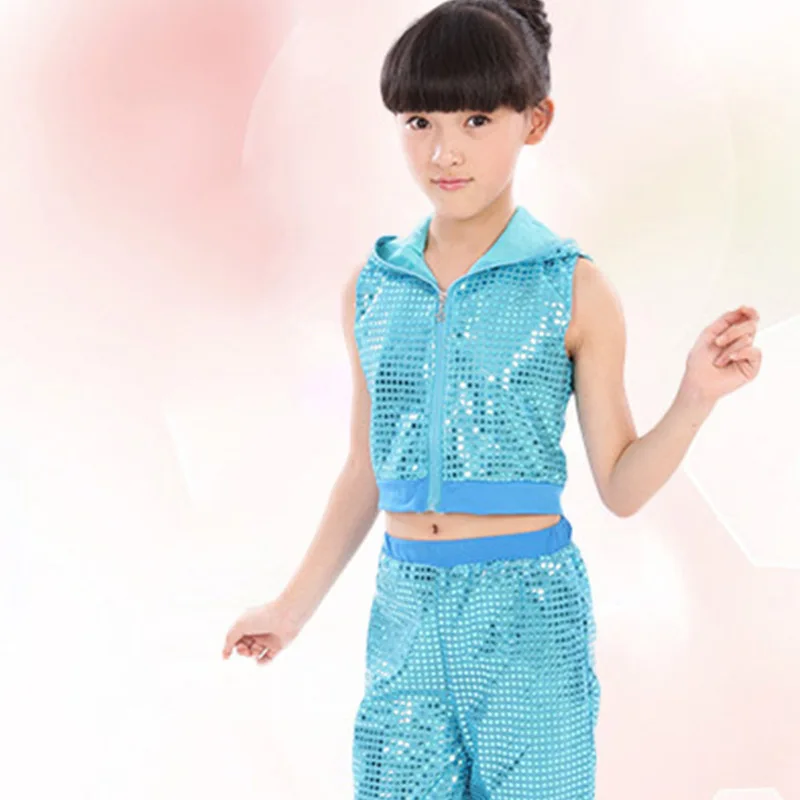 New Jazz Dance Children Performance Costume Sequins Hip Hop Stage Wear Dance Costumes Hooded Jazzy Dance Wear Kids Clothes (4)