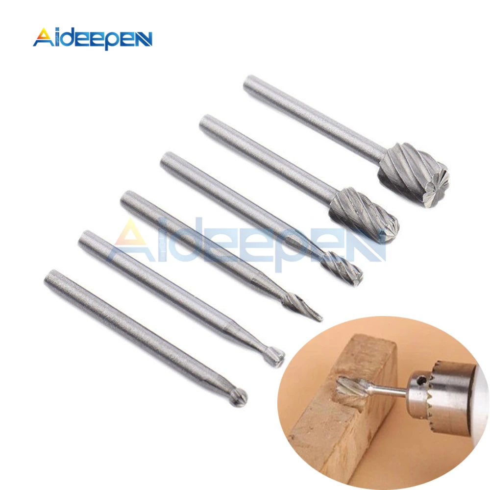 

6pcs HSS Rotary Tools Wood Milling Burrs Cutter Set MultiPro Drill Special Seat Rotary Burrs Set Woodworking Carving Tools Kit