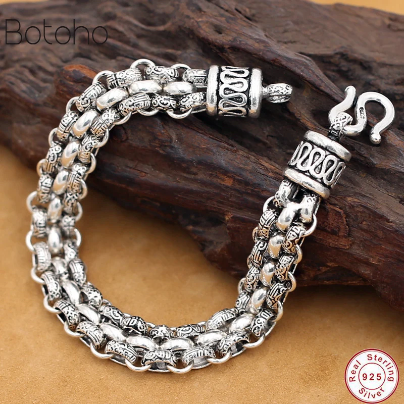 Новые настоящие настоящие чистые 925 пробы серебряные мужские браслеты пеньковая веревка винтажное тайское серебро ручной работы мужские ювелирные изделия прекрасный подарок