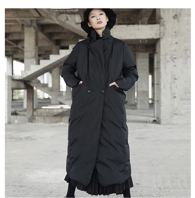 TWOTWINSTYLE черное хлопковое женское пальто с длинным рукавом, Женское пальто, ветровка с разрезом сзади, повседневная одежда, большие размеры, новинка, зима