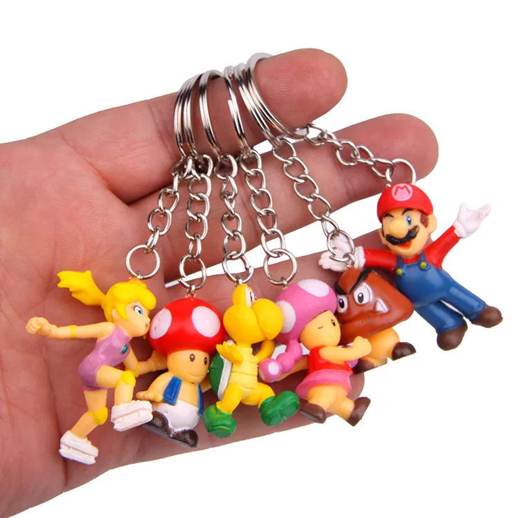 Hot Cute 8pcs/lot Classic Super Mario Bros Keychain Action Figure Mario Luigi Yoshi Peach Goomba King Kong PVC Action Kid Toys