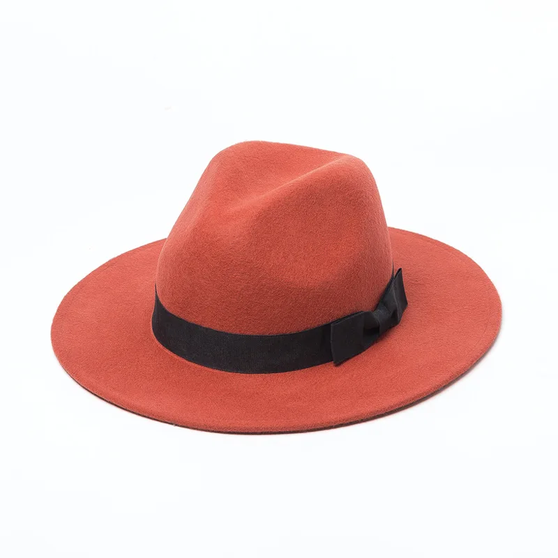 Осенне-зимняя новая шерстяная шляпа с бантом, верхняя часть купола, Женская фетровая мягкая фетровая шляпа с широкими полями, шляпа Laday Bowler Gambler