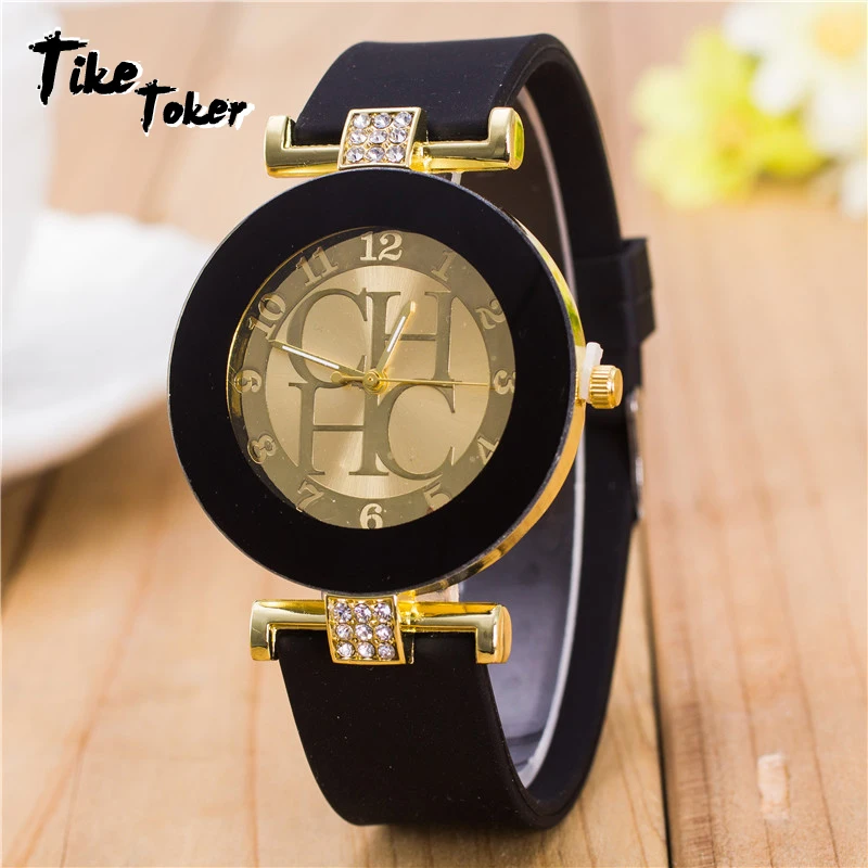 

TIke Toker,2018 New simple leather Brand Geneva Casual Quartz Watch Women Crystal Silicone Watches Relogio Feminino Wrist Watch