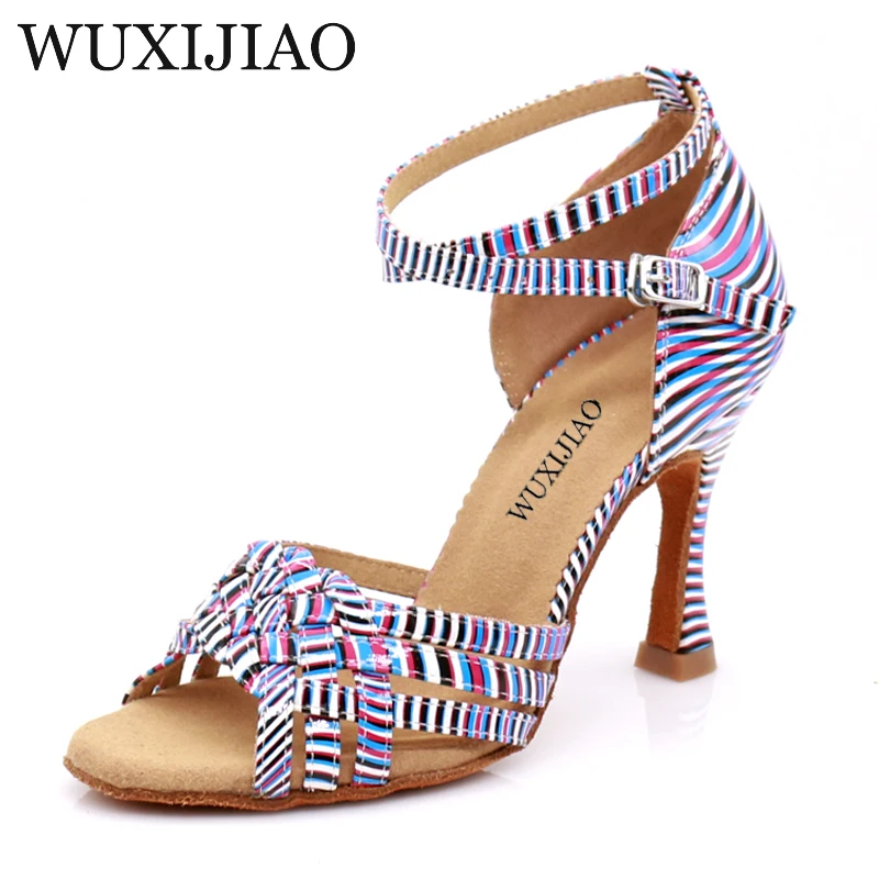 

WUXIJIAO Dance Shoes Latin Woman Zebra pattern colorful PU Salsa Dancing Shoes Glitter Professional Dance Shoes Ballroom Soft