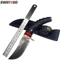 Swayboo Дамасская сталь дикая желтая Роговая ручка охотничий нож с фиксированным лезвием походные ножи для выживания натуральная кожа оболочка