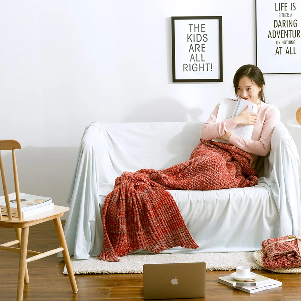 

Mermaid Tail Blanket for Adult Kid Multi Beach Blanket Nighty soft sofas Crochet Mermaid Blanket knitted plush blanket.
