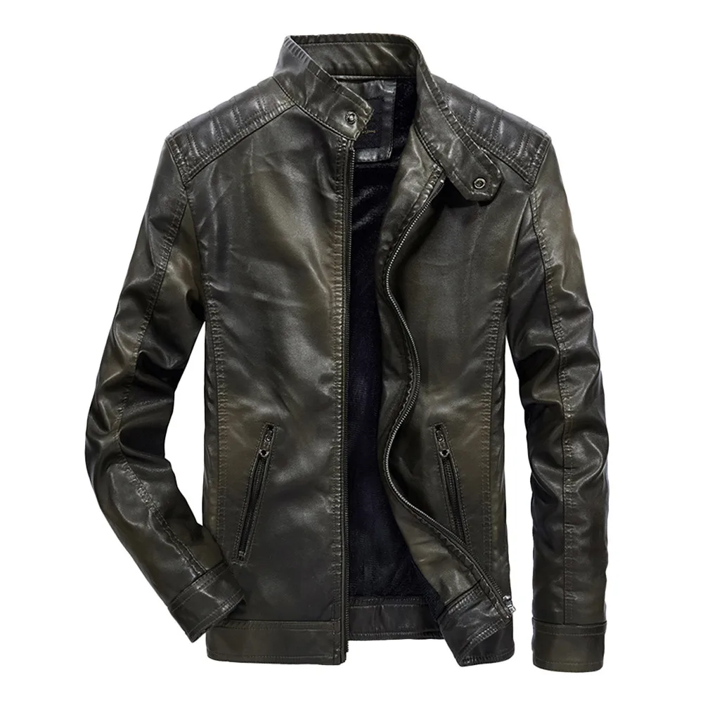 

JAYCOSIN Hot Fashion Design Men's Winter Warm Zipper leather Standing Collar Long Slim Jackets Coat High Quality Winter Coat