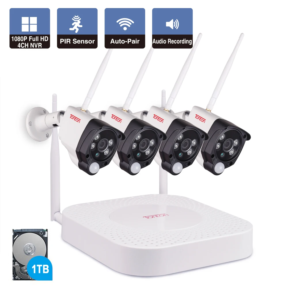 Tonton 1080 P Registrazione Audio 1 TB HD Videocamera di Sicurezza Senza Fili del CCTV NVR Kit 2MP