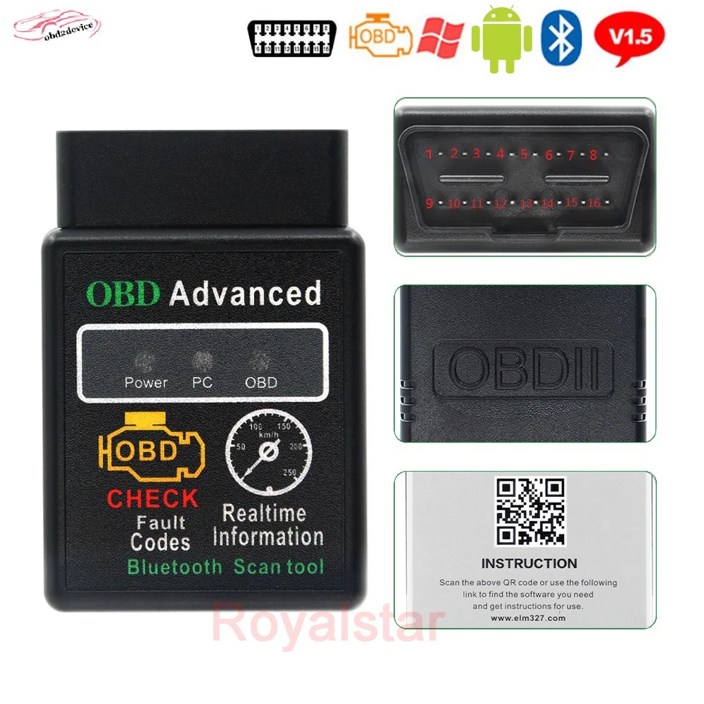 Расширенный HH OBD V1.5 ELM327 Bluetooth OBD2 ELM 327 автомобильный диагностический сканер для
