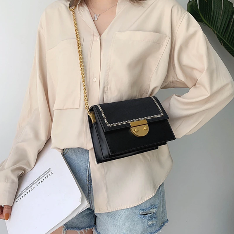 

Buckle Flap Crossbody Bag Luxury Brand Designed Women Bag Square Shoulder Bag Embroidery Panelled Messenger High Quality Vintage
