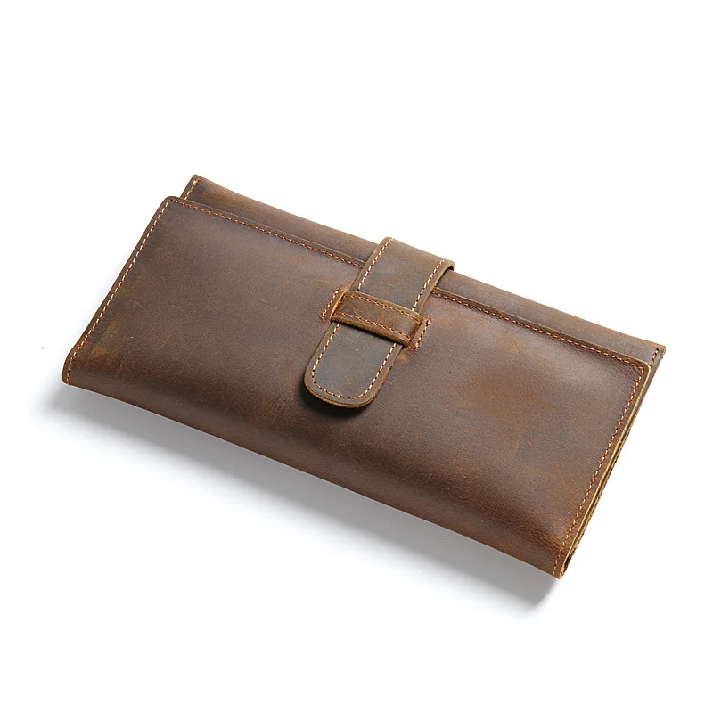 

Genuine Leather Long Wallet Men Vintage Solid Crazy horse Wallets for Men Purse For Money Cool Multi-card Wallet Cow Leather