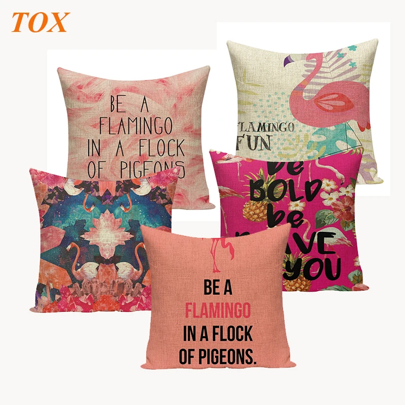 

TOX Quality Zipper flamencos Textile Red Flamingo Cushion Cover Square 45Cmx45Cm Throw Pillow Sofa Printed Cushion Cover