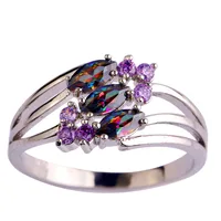 lingmei New Arrival Mysterious Rainbow CZ Purple  Silver Color Ring Jewelry Women Rings Size 6 7 8 9 Free Shipping Wholesale