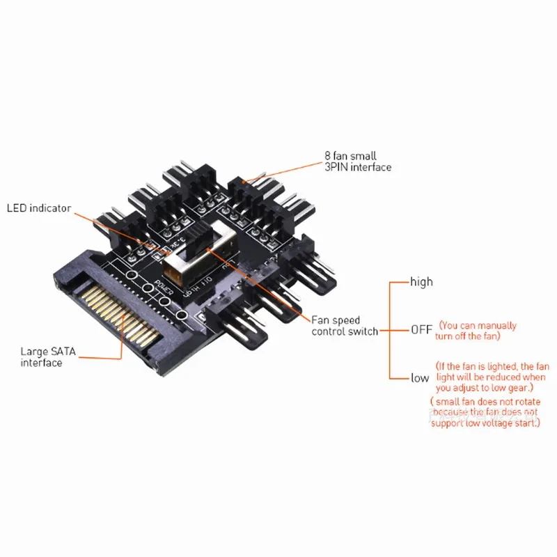 20 шт. gdstime 1-8 канала центром 3 Булавки шасси вентилятор SATA Мощность до 8X3 Булавки гнездо конвертер переключатель вентилятора концентратор