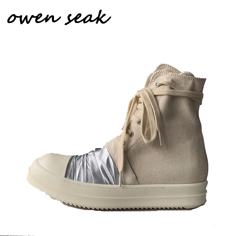 19ss Owen Seak Men Casual Canvas Shoes High-TOP Ankle Lace Up Luxury Trainers Sneakers Boots Brand Zip Flats Shoes Big Size