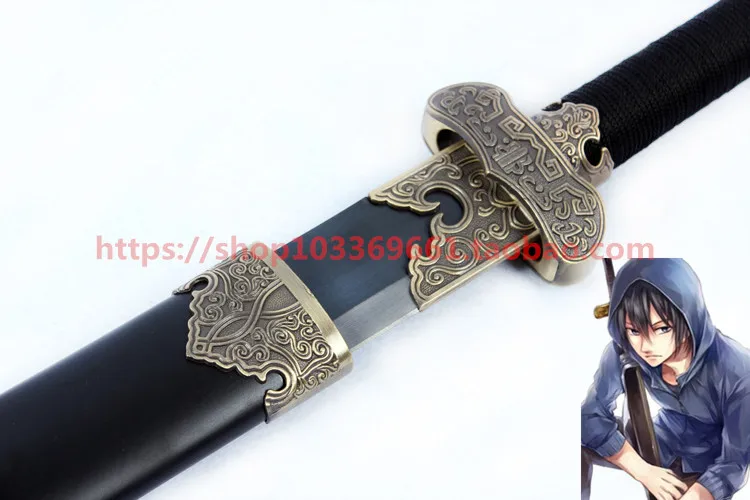 

S0190 ANIME TOMB NOTES ANTIQUE BRASS BLACK GOLD OF ANCIENT KNIFE SWORD W/ BLACK WOOD SCABBARD 41.1"