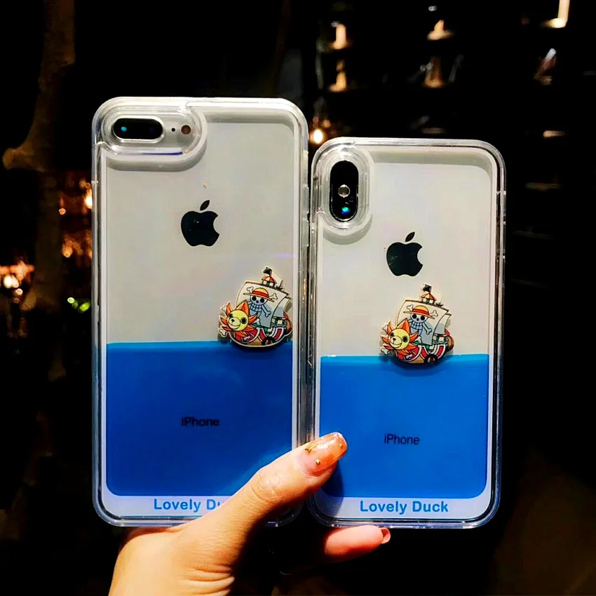 3D Clear Flowing Liquid Swimming Yellow Duck Back Cover For iPhone 7 7Plus Cute pirates Case For iPhone X 8 6S Plus 7 Plus (13)