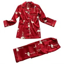 Для женщин летние пижамы с длинным рукавом ночная рубашка с принтом Атлас Топ и штаны комплекты Для женщин пижамы шифоновое платье комплект 40al30