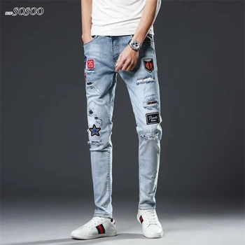 

New men jeans brand cotton denim pants ripped jeans for men slim jeans pants top quality fashion Korean style men's jeans #967