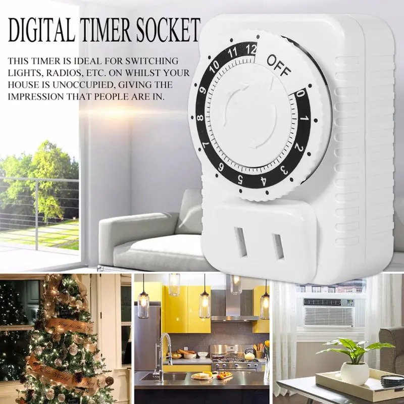 

Programmable Timer Plug Mechanical Self Timer Controller 10A Outlet Switch Adjustable 12 Hours Relay Switch Timer Socket Timing