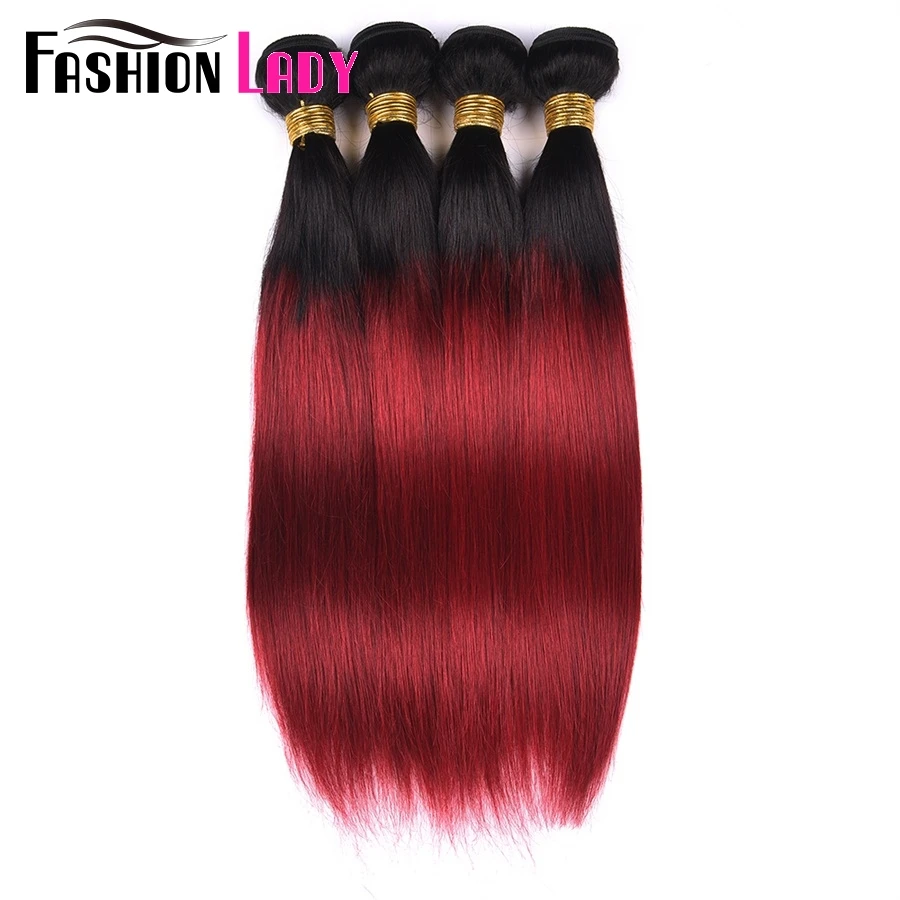 

FASHION LADY Pre-Colored Indian Bundles Straight Hair Bundles Ombre Human Hair Weave T1B/Burgundy 1 Bundle Per Pack Non-Remy