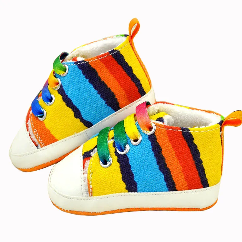 hot 2017 winter baby shoes first walkers rainbow colorful striped warm