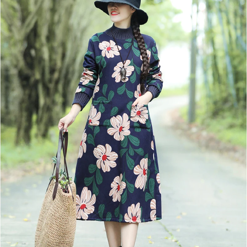 

Saiqigui 2019 fashion Autumn winter dress thick Turtleneck long sleeve women dress casual Loose A-Line dress vestidos 11#