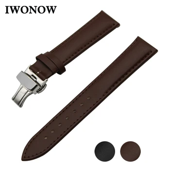 

Genuine Leather Watch Band 16mm for Huawei Talkband B3 Women's Stainless Steel Butterfly Clasp Strap Wrist Belt Bracelet