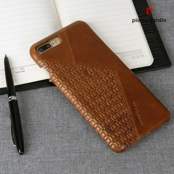 

Luxury Brand Phone Case For Apple iPhone 7 8/7 8 Plus Original Pierre Cardin Vintage Splice Genuine Leather Slim Hard Back Cover