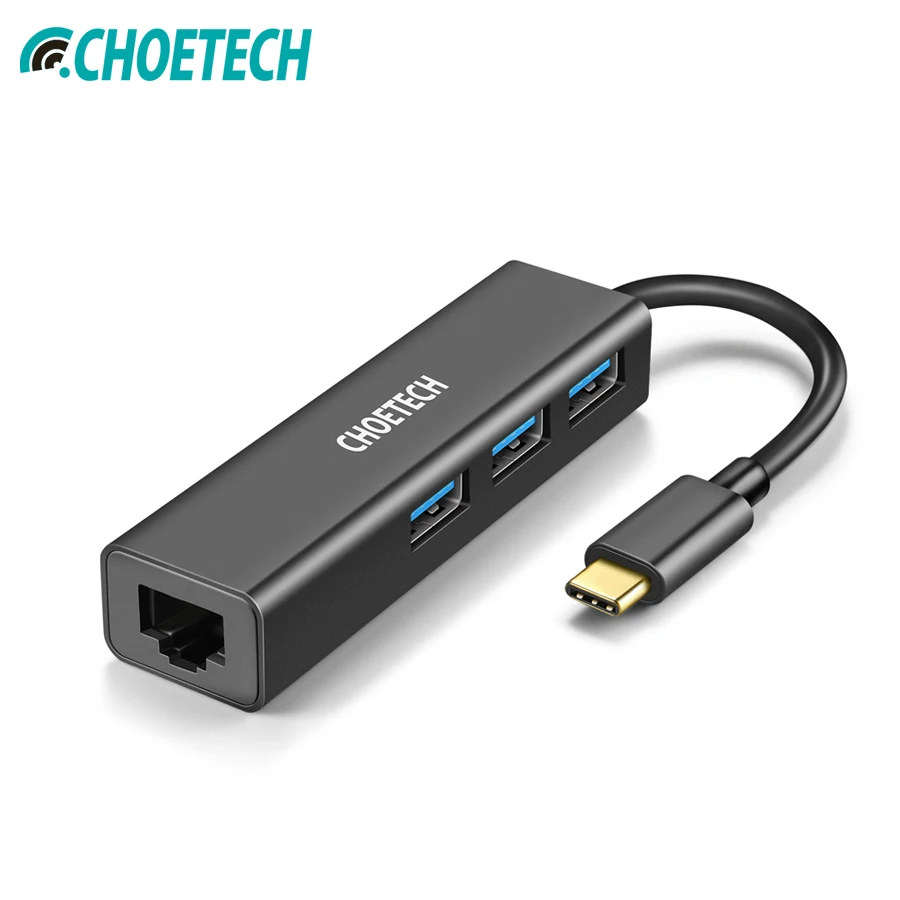 

CHOETECH USB C to Gigabit Ethernet Adapter RJ45 Port & 3-Port USB 3.0 Port For 2018/2017/2016 MacBook/Surface Book 2