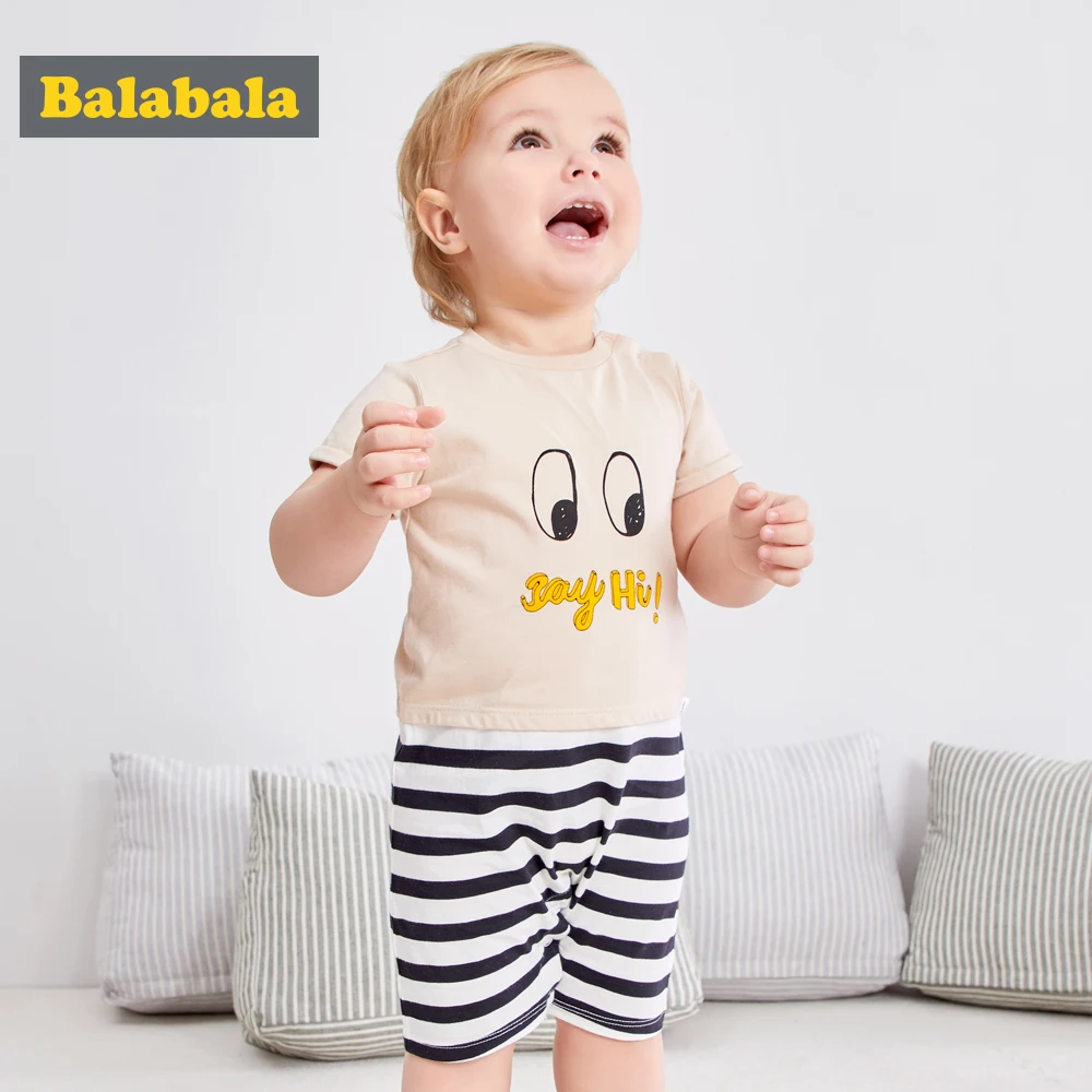 

Balabala Baby Boys 100% Cotton Lovely Cartoon Striped Pattern Rompers Summer Short Sleeves Soft Jumpsuits Newborn clothes