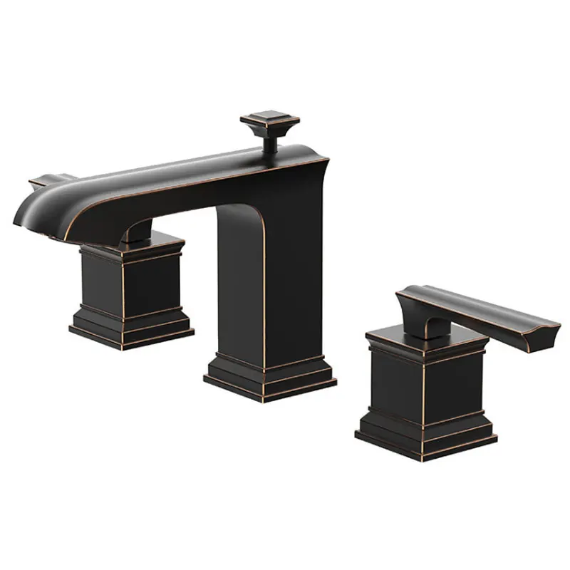

black three hole basin cold and hot mixer split faucet bathroom cabinet all copper washbasin bottom basin faucet