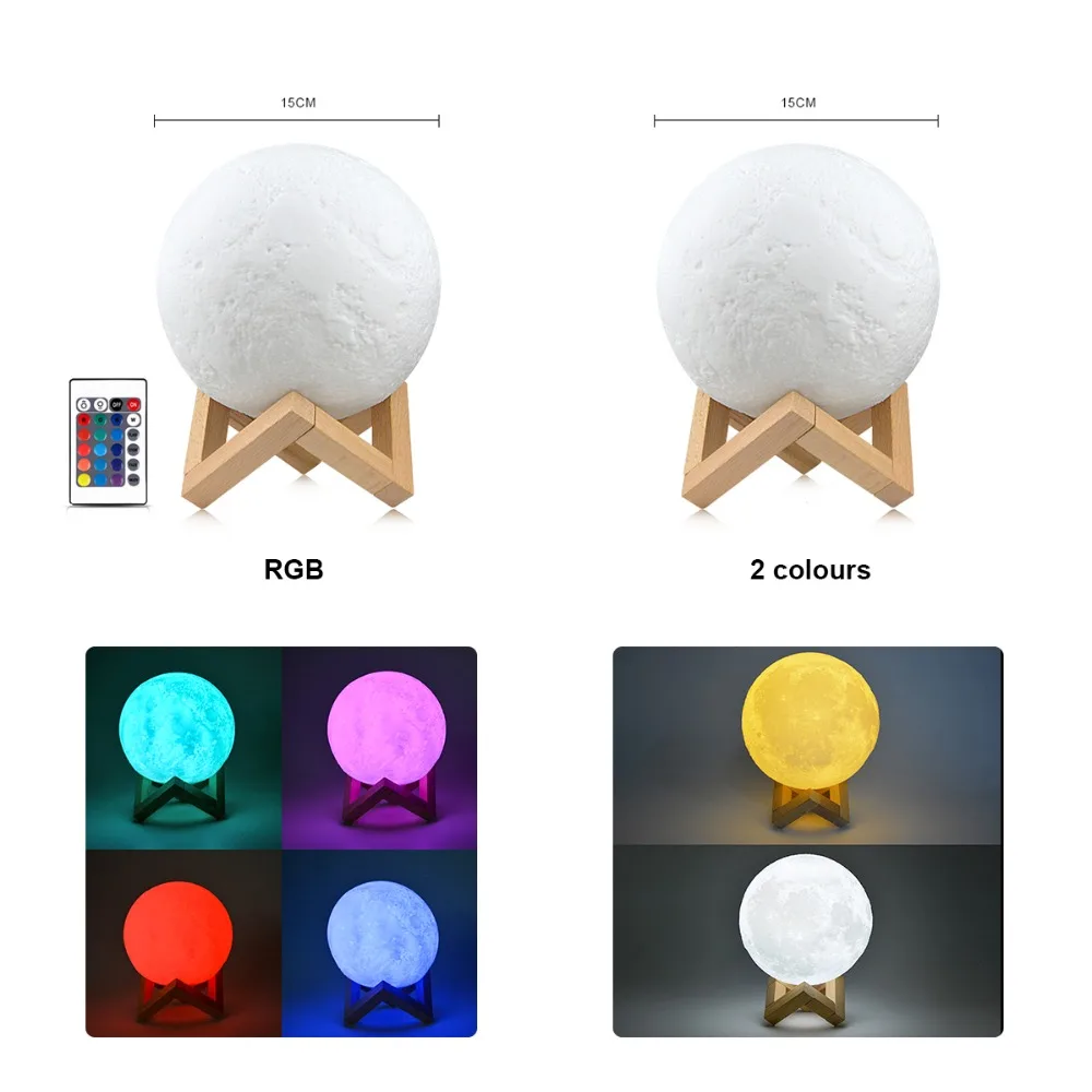 Светодиодный ночник 3D RGB Moon lamp 2 цвета/16 цветов сенсорный датчик украшение для