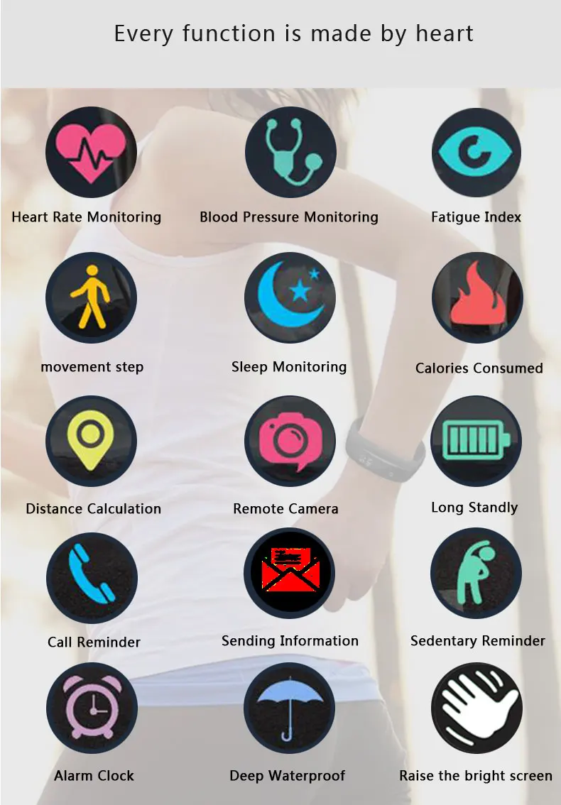 Smart Sport Bracelet Multi exercise mode heart rate and blood pressure alarm Wristband Fitness Tracker Call Message Alerts