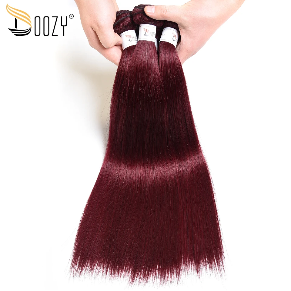 Doozy Straight Brazilian Human Hair 3 Bundles Color 99j Mahogany