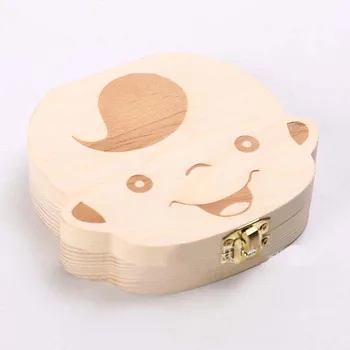 

English Wooden Baby Tooth Box Organizer Milk teeth Storage Box for Boy Girl Save Teeth Album Keepsake Souvenir Save gift Box