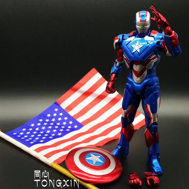 

Iron Man 3 With US Flag War Machine Armored Action Doll MK42 MK6 Iron Patriot Action Figrue Toy Model Birthday Gift Decoration