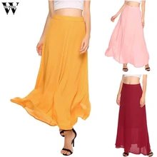 Женская юбка, женские сексуальные юбки, летние пляжные женские юбки в стиле бохо с высокой талией, повседневные однотонные длинные юбки макси May31