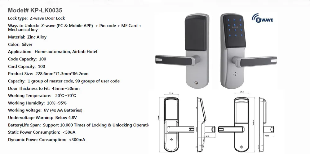 Беспроводное приложение Smart Z-wave дверной замок с Wi-Fi, сенсорный экран PIN код MF карта и бесключевое дистанционное управление для дома и отеля