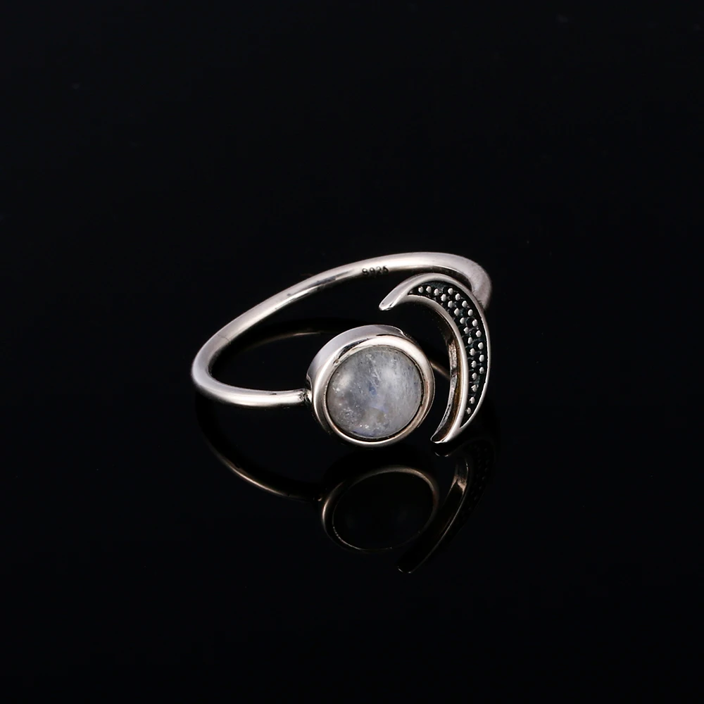 Дизайн, Форма Луны, регулируемое Открытое кольцо, натуральный лунный камень, Женский Топ, Мода 925, серебряное ювелирное изделие, обручальное кольцо