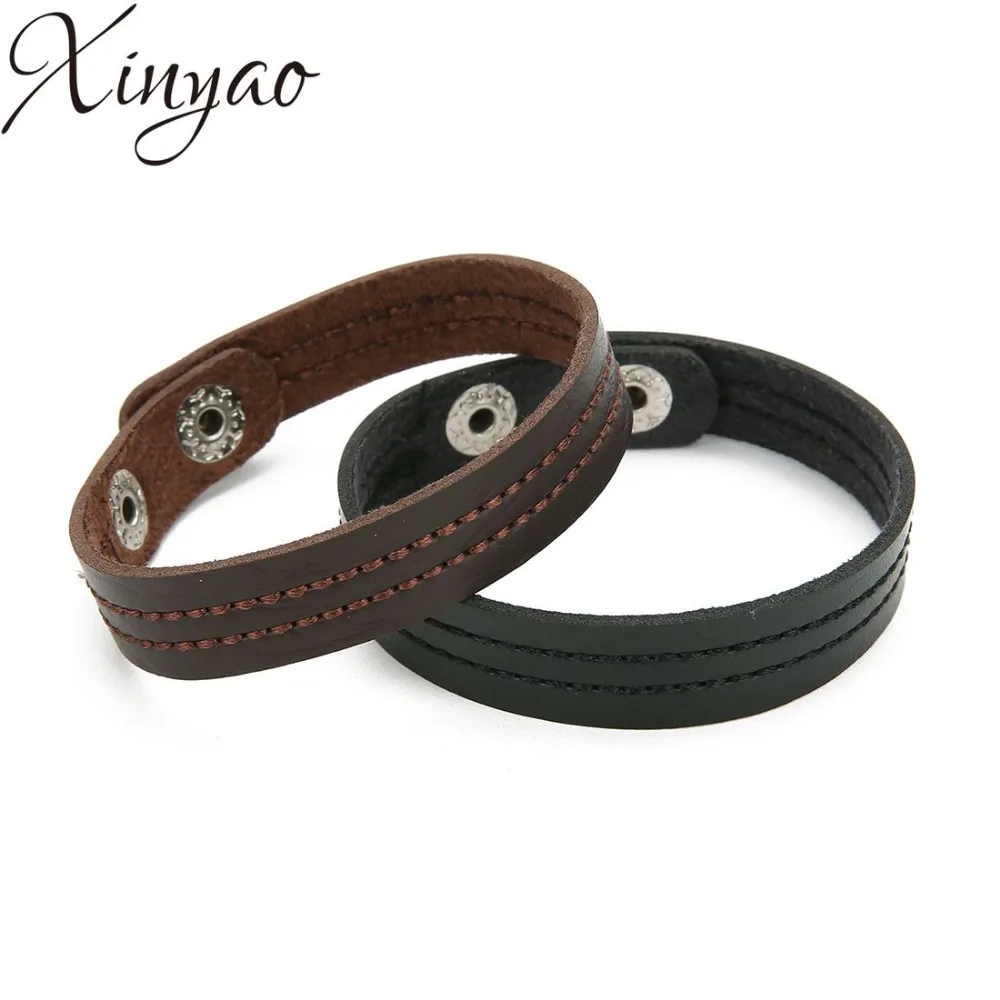 

XINYAO 2019 Genuine Leather Wrap Bracelet Vintage Punk Rock Wristband Wide Armband Bracelet Men Hand Accessories